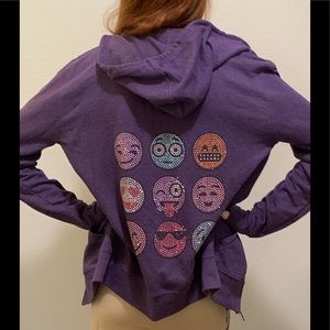 KIDS EMOJI RHINESTONE ZIP HOODIE SWEATSHIRT PURPLE LARGE ADULT SMALL